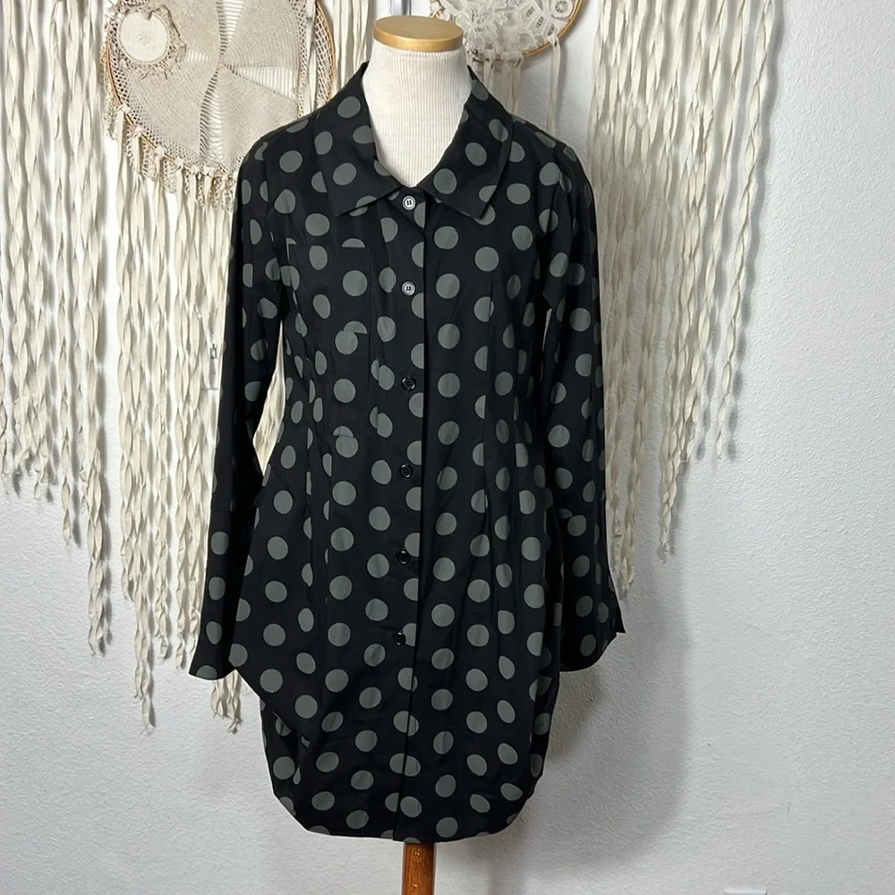 Comfy USA Polka Dot Long Line Button Down Tunic Top Jacket Size Small